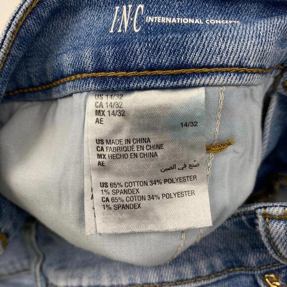 INC High Rise Flare Chain Pocket Detail Women's size 14 Medium Blue Denim Jeans - Picture 3 of 4